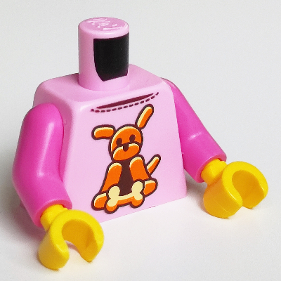 Torso Sweater, Orange Dog and Bone Print, Dark Pink Arms, Yellow Hands Leuchtrosa