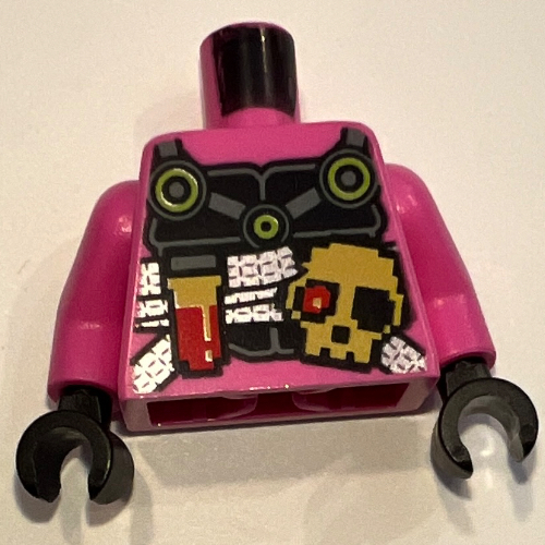 Torso Armor, Black Chest Plate, Pixelated Skull Print, Dark Pink Arms, Black Hands Dunkelrosa