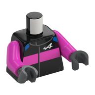 Torso, Racing Suit, Dark Pink Band, White 'A' print, Dark Pink Arms, Dark Bluish Gray Hands Schwarz