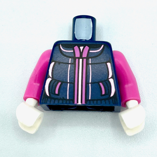 Torso Jacket, Padded, Dark Pink Zipper, Pockets print, Dark Pink Arms, White Hands Dark Blue