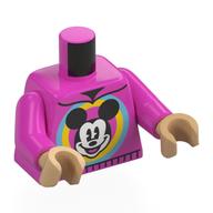 Torso, Mickey Mouse in Bright Light Blue/Yellow Circle print, Dark Pink Arms, Warm Tan Hands Dunkelrosa