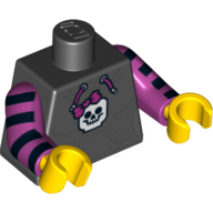 Torso Hoodie with Pocket, Drawstring and Minifig Skull Print, Magenta Arms with Black Stripes, Yellow Hands Schwarz