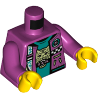 Torso Jacket, Open over Dark Turquoise Undershirt with Tiger Head Print, Magenta Arms, Yellow Hands Magenta