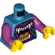Torso Race Jacket, Large Mouth with Fangs and Tongue Print, Magenta Arms, Yellow Hands Dunkelazur