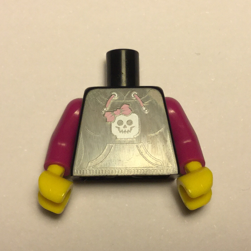 Torso Hoodie with Pocket, Drawstring and Minifig Skull Print, Magenta Arms, Yellow Hands - Back print Schwarz