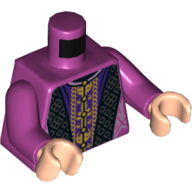 Torso Robe with Ornate Black Trim, Over Dark Purple and Gold Tunic with Buttons Print, Magenta Arms, Light Nougat Hands Magenta