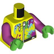 Torso, Hoodie with Magenta, Bright Green, Medium Azure Splotches, White Zipper, Laces print, Magenta Arms, Bright Green Hands Vibrant Yellow