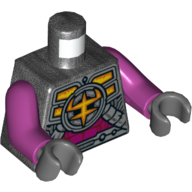 Torso Armor, Orange and Yellow Symbol, Magenta Stomach Print (Snort, Bob), Magenta Arms, Dark Bluish Gray Hands Perltitan