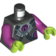 Torso Spacesuit, Two Hoses, Magenta Circle Print, Magenta Arms, Lime Hands Schwarz