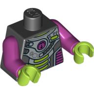 Torso Spacesuit, Three Lime Bars , Tubes, Magenta Circle Print, Magenta Arms, Lime Hands Schwarz