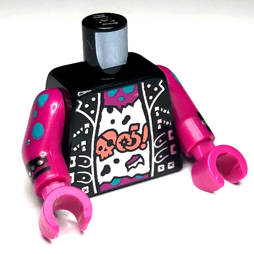 Torso Jacket, Open over White Shirt with Coral Curse Words, Silver Trim print, Magenta Arms and Hands Black