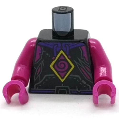 Torso, Bright Light Yellow/Magenta Diamond Symbol, Silver Armor print, Magenta Arms and Hands Black