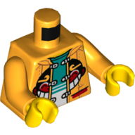 Torso Jacket, with Monkey Face, Open over White and Dark Turquoise Undershirt Print, Bright Light Orange Arms, Yellow Hands Bright Light Orange