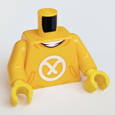 Torso Hoodie with White Logo Print, Bright Light Orange Arms, Yellow Hands Bright Light Orange
