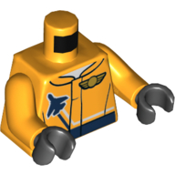 Torso Jacket with Dark Blue Plane and Pilot Wing Badge Print, Bright Light Orange Arms, Black Hands Bright Light Orange