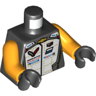 Torso Race Jacket, White Chest with Chevron, Michelin, and Mobil Logos Print, Bright Light Orange Arms, Black Hands Schwarz
