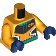 Torso, Race Suit, Black/Dark Turquoise/White Decorations print, Bright Light Orange Arms, Dark Blue Hands Leuchtendes Hellorange