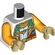 Torso Armor, Gold and Dark Turquoise Decorations print, Bright Light Orange Arms, Tan Hands Weiß