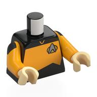 Torso, Silver Starfleet Insignia, Bright Light Orange Panel (Starfleet Uniform) print, Bright Light Orange Arms, Tan Hands Schwarz