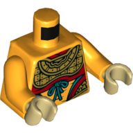 Torso Armor, Gold with Red Trim and Dark Turquoise Laces Print, Bright Light Orange Arms, Tan Hands Bright Light Orange