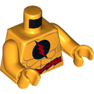 Torso Muscles, Red Flash Logo in Black Circle, Red Belt Print (Reverse Flash), Bright Light Orange Arms and Hands Leuchtendes Hellorange