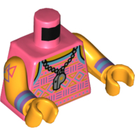 Torso Vest with Dark Purple, Azure, and Lime Design, Necklace with Whistle Print, Bright Light Orange Arms and Hands Koralle