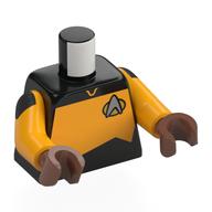 Torso, Silver Starfleet Insignia, Bright Light Orange Panel (Starfleet Uniform) print, Bright Light Orange Arms, Medium Brown Hands Schwarz