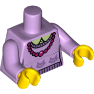 Torso Sweater with Cat Heads and Magenta Necklace Print, Lavender Arms, Yellow Hands Lavendel