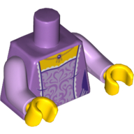 Torso Dress with Lavender Embroidery, White Trim and Gold Necklace Print, Lavender Arms, Yellow Hands Mittellavendel