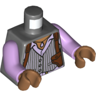 Torso Vest with White Pinstripes, Lavender Shirt and Reddish Brown Shoulder Holster Print (Barbara Gordon), Lavender Arms, Medium Nougat Hands Dark Bluish Gray