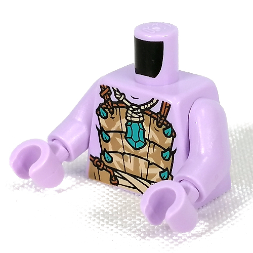 Torso Armor, Dark Tan Chest Plate, Dark Turquoise Jewel, Points Print, Lavender Arms and Hands Lavender