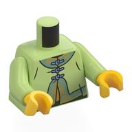 Torso, Chines Tunic, Sand Blue Collar/Trim, Sand Blue Laces, Gold Decorations print, Yellowish Green Arms, Yellow Hands Yellowish Green