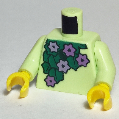 Torso Medium Lavender Flowers, Dark Green Leaves Print, Yellowish Green Arms, Yellow Hands Yellowish Green