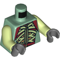 Torso Armor with Light Green and Dark Red Straps and Belt Print, Yellowish Green Arms, Dark Bluish Gray Hands Sand Green