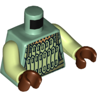 Torso Armor with Gold and Light Green Scales Print, Yellowish Green Arms, Reddish Brown Hands Sandgrün