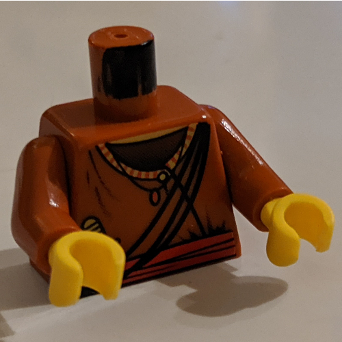 Torso Robe with Striped Collar, Crossbelt, Sash, Knife Print, Dark Orange Arms, Yellow Hands Dunkelorange
