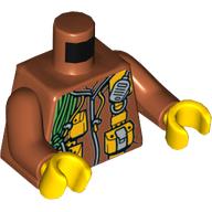 Torso Hoodie with Draw Strings, Straps with Pouches, Coil of Green Rope Print, Dark Orange Arms, Yellow Hands Dark Orange