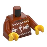 Torso, Christmas Sweater, White Bulldozers, Crane Hook print, Dark Orange Arms, Yellow Hands Dark Orange