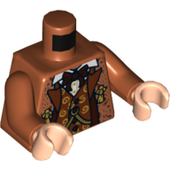 Torso Jacket, Open over Vest with Swirls and Bow Tie Print, Dark Orange Arms, Light Nougat Hands Dunkelorange