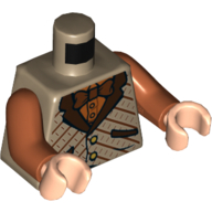 Torso Vest with Reddish Brown Lapels, Orange Shirt and Bow Tie Print, Dark Orange Arms, Light Nougat Hands Dunkelbeige