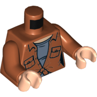 Torso Shirt, Pockets, Tied at Midriff, Sand Blue Undershirt Print, Dark Orange Arms, Light Nougat Hands Dunkelorange