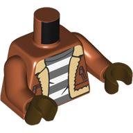 Torso, Jacket, Tan Fur, Dark Bluish Grey/White Stripes Prison Shirt print, Dark Orange Arms, Dark Brown Hands Dunkelorange