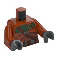 Torso, Dark Green Cloak, Reddish Browns Strap, Belt, Armor, Pouch, Dagger on Back print, Dark Orange Arms, Dark Bluish Gray Hands Dark Orange