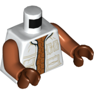 Torso Vest with Pockets, Open over Dark Orange Undershirt Print, Dark Orange Arms, Reddish Brown Hands Weiß