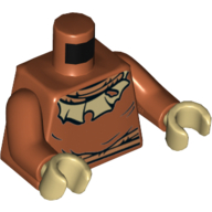 Torso Tunic, Nougat Rope Neck and Belt, Tan Tattered Collar Print, Dark Orange Arms, Tan Hands Dark Orange