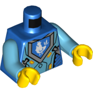 Torso Armor, Medium Azure Plates, Blue Pentagon with White Chicken Print, Medium Azure Arms, Yellow Hands Blue