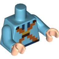 Torso Pixelated Dark Orange Straps Print, Medium Azure Arms, Light Nougat Hands Medium Azure