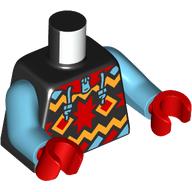 Torso, Winter Sweater with Red/Orange/Medium Azure Decorations, Laces, Hood print, Medium Azure Arms, Red Hands Schwarz
