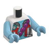 Torso, White/Red/Silver Jacket, Zipper, Medium Azure Chest, Magenta Beads on Strap print, Medium Azure Arms and Hands White