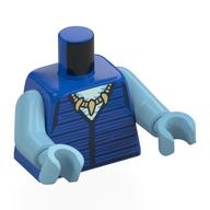 Torso, Dark Blue Stripes Shirt, Tan Shark Teeth Necklace, Dark Blue Tattoos on Right Arm print, Medium Azure Arms and Hands Blue